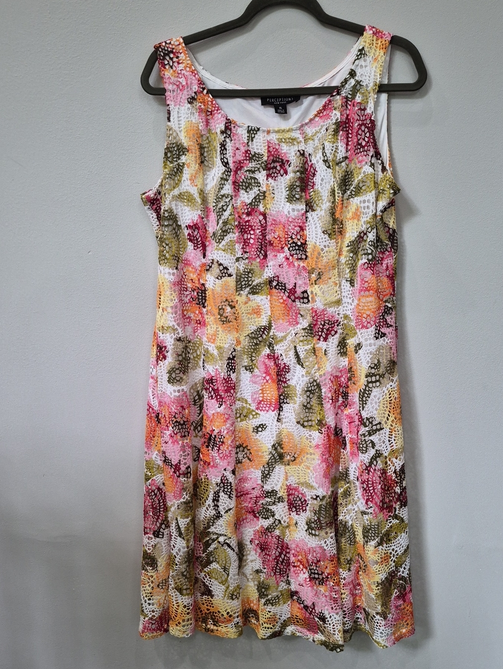 Perceptions Crochet Floral Mini Dress Womens XL Garden Party Coastal Grandma